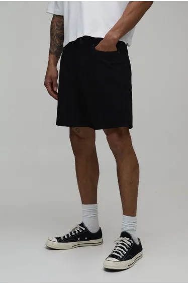 Basic Slim Fit Denim Shorts - black