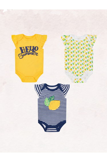 Pack of 3 -Lemon Print Ruffle Sleeve Bodysuit