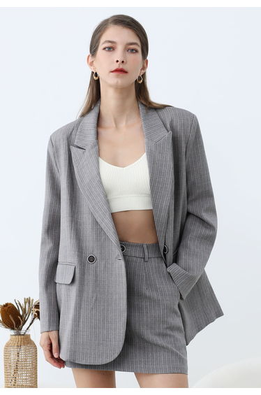Everlasting Striped Side Pocket Mini Skorts in Grey