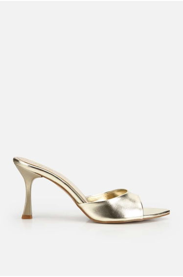 Women's gold pointed toe metallic high heel slippers