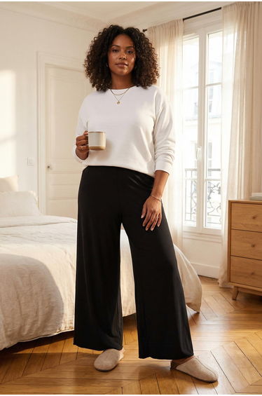 Black Viscose Knitted Thin Pajama Bottoms