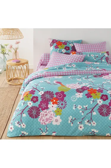 شرشف سرير قطن بطبعة أزهار بحواف مطاطية