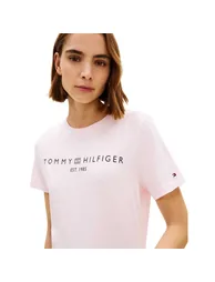 Tommy Hilfiger Womens/Ladies Cropped Logo Cotton T-Shirt - Light Pink - 3