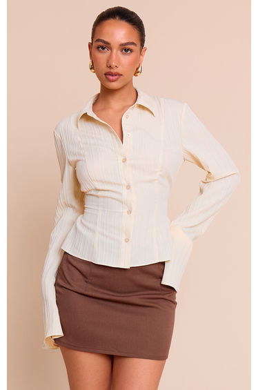 Cream Textured Satin Tie Back Shirt