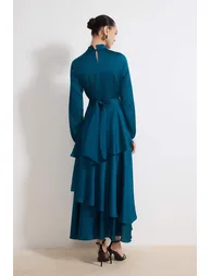 Emerald Green Skirt Layered Satin Woven Evening Dress/Gown - 3