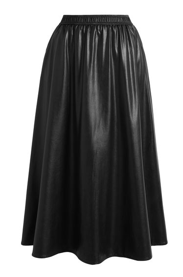Minimal Elastic Waist Faux Leather Skirt in Black for Office Days & Weekend Brunch