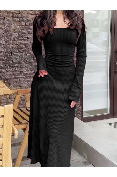 Black Textured Bodycon Maxi Dress