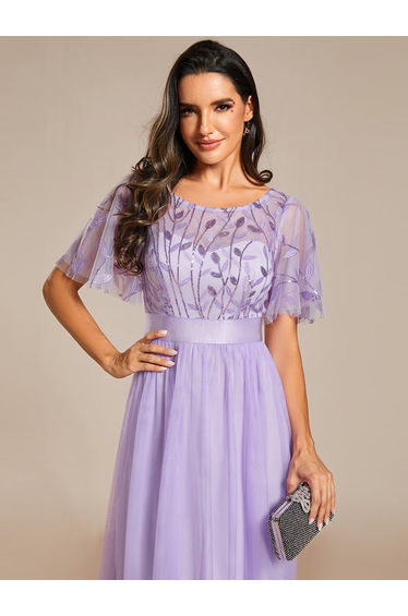 Sequin Print Floor-length Evening Dresses with Cap Sleeves product thumbnail 4