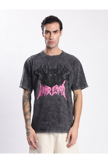 Men Grey Acid Wash Graphic T-Shirt