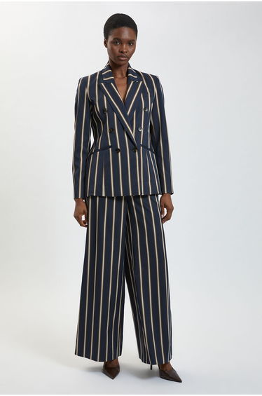 Petite Stripe Wide Leg Tailored Trouser