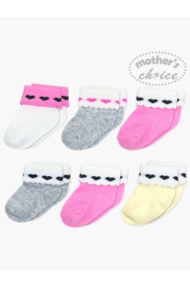 Pack of 6- Baby Non Slip Grip Cotton Rich Socks, 0-6 Months
