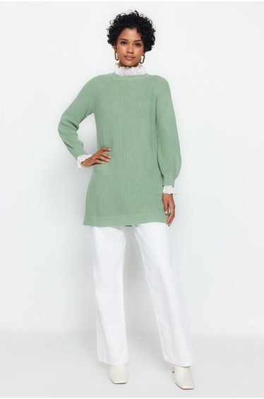 Mint Guipure Detailed Thessaloniki Knitwear Sweater