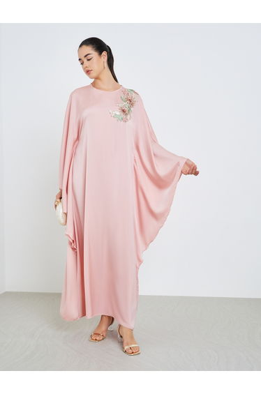 Women Pink Satin Embellished Kaftan