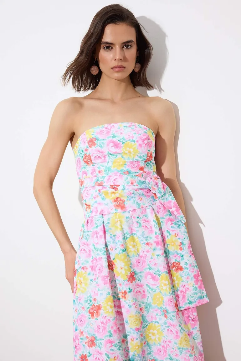 Limited Edition Multicolor Floral Belted Gipeli Midi Woven Dress - 1