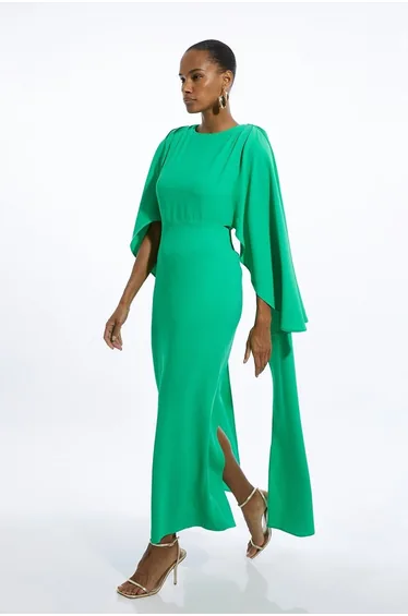 Petite Compact Stretch Viscose Cape Detail Maxi Dress