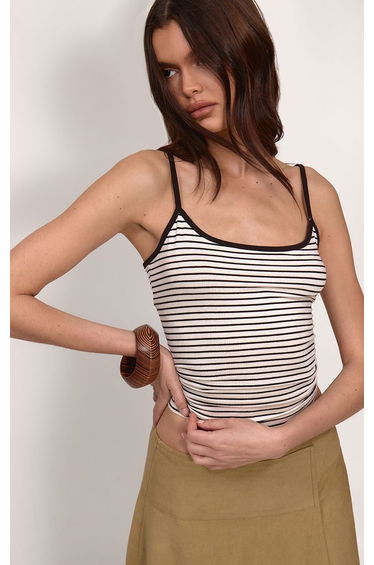 Monochrome Soft Jersey Striped Contrast Strappy Vest Top