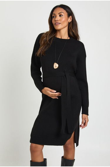 Maternity Crew Neck Jumper Midi Dress - black