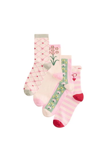 Cath Kidston Womens/Ladies Flowers Socks (Pack of 4) - Pink