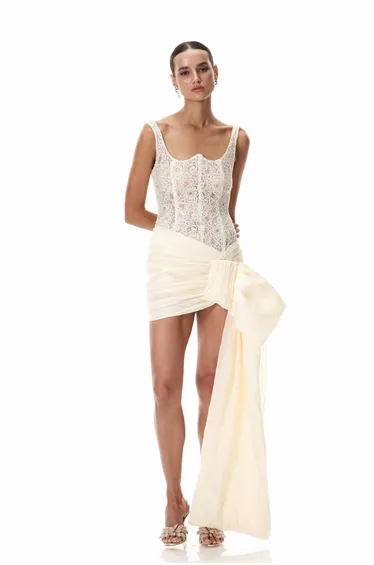 Bosede Bow Lace Corset Mini Dress