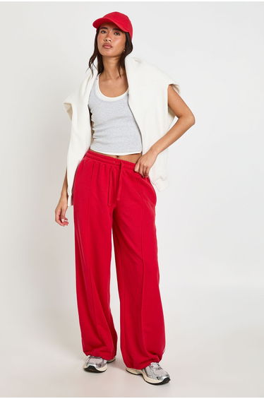 Piping Detail Toggle Cuff Loopback Oversized Jogger - red