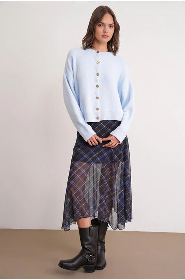Mixray Buttoned Ribbed Knit Cardigan