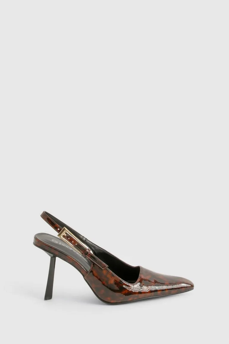 Square Stiletto Buckle Slingback Court Shoes - brown - 2