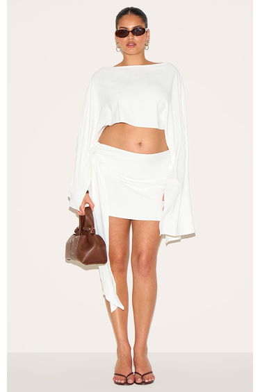 Plus Cream Floaty Woven Knot Side Mini Skirt