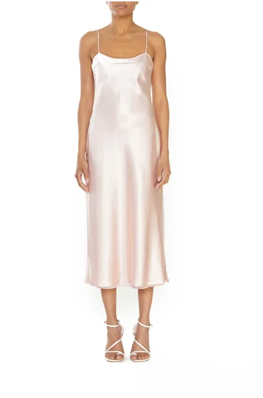 Pink Satin Column Midaxi Slip Dress