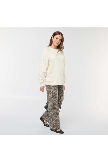 Leopard print wide-leg maternity trousers BROWN