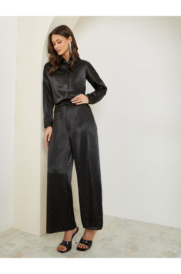 Women Black Embellished Wide Leg Pants