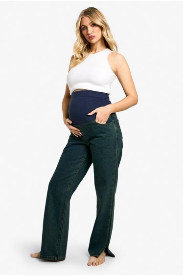 Maternity Over The Bump Split Hem Straight Leg Jeans - vintage wash