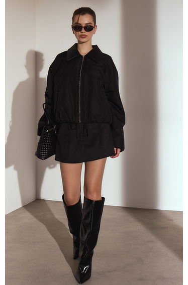 Black Woven Tie Waist Skort