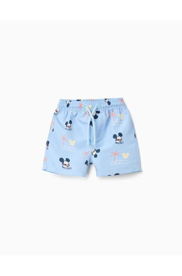 Swim Shorts With Mickey Motif And Drawstring For Baby Boys, Light Blue