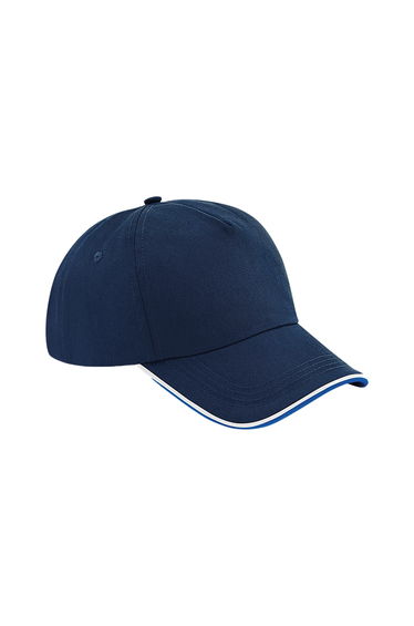 Beechfield Authentic Piped 5 Panel Cap - French Navy/Bright Royal/White