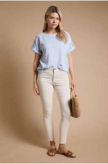 Textured Roll Sleeve Blouse