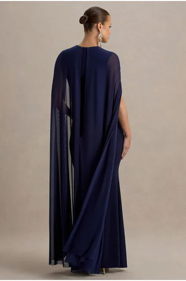 Currant | Navy High-Neck Maternity Maxi Dress With Cape