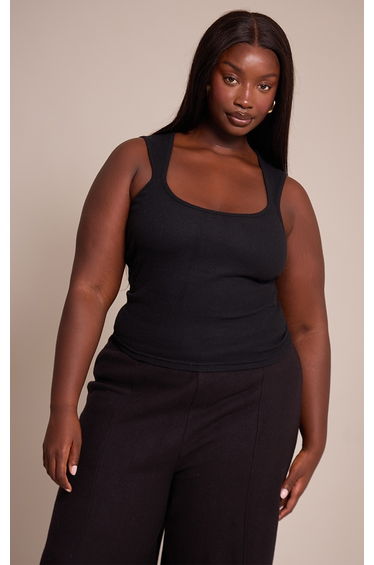 Plus Black Soft Touch Rib Square Neck Top