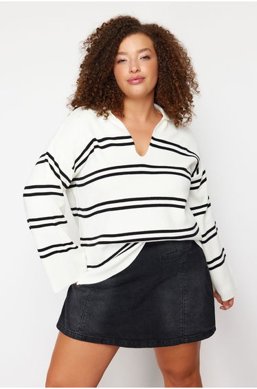 Ecru Striped Knitwear Sweater