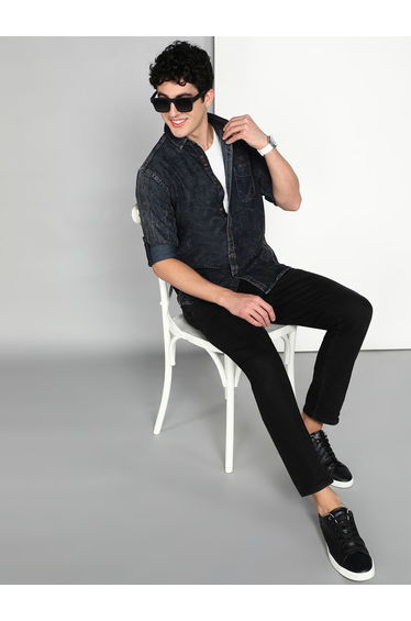 Men Black Denim Washed Shirt