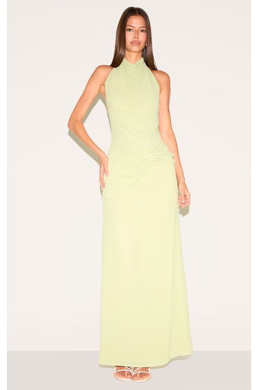 Pale Lime Chiffon Twist Detail Maxi Dress