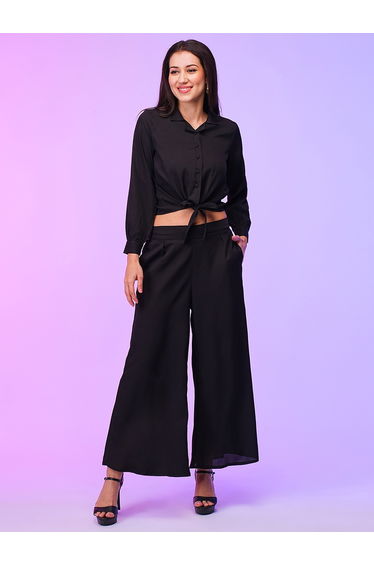 Black Front Tie Up Shirt and Palazzos Co-Ords
