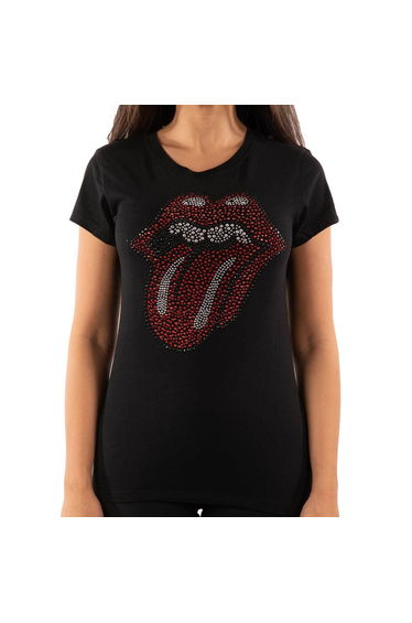 The Rolling Stones Womens/Ladies Classic Tongue Diamante T-Shirt - Black