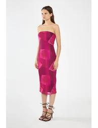 Pink-Block Mesh Bandeau Bodycon Midaxi-Dress - 3