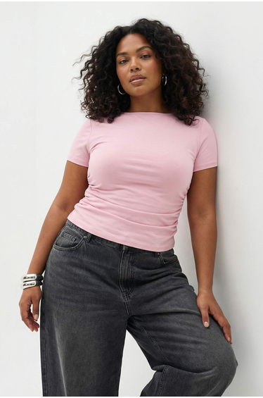 Light Pink Viscose Rib Knitted Plus Size Blouse