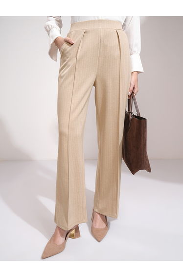 Striped Straight Fit Pintuck Trousers