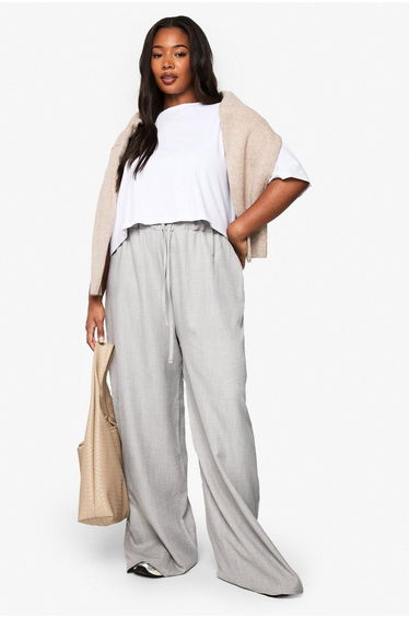 Plus Woven Drawstring Wide Leg Trouser - grey