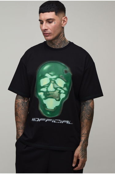 Tall Afterlight Skeleton Printed Short Sleeve T-shirt - black