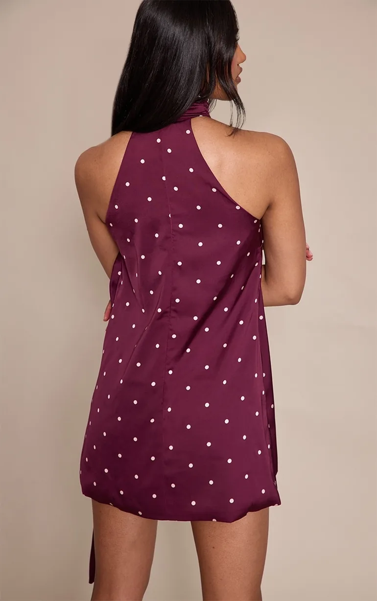 Plum Satin Poka Dot Scarf Mini Dress Prettylittlething : Party Dresses :  VogaCloset Oman