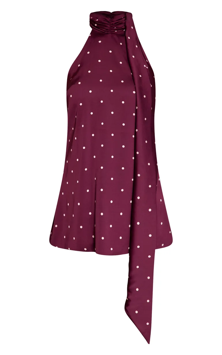 Plum Satin Poka Dot Scarf Mini Dress Prettylittlething : Party Dresses :  VogaCloset Oman