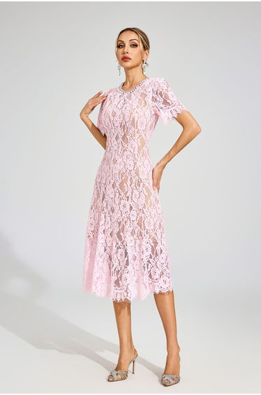 Tate Pink Cut Out Lace Midi Dress